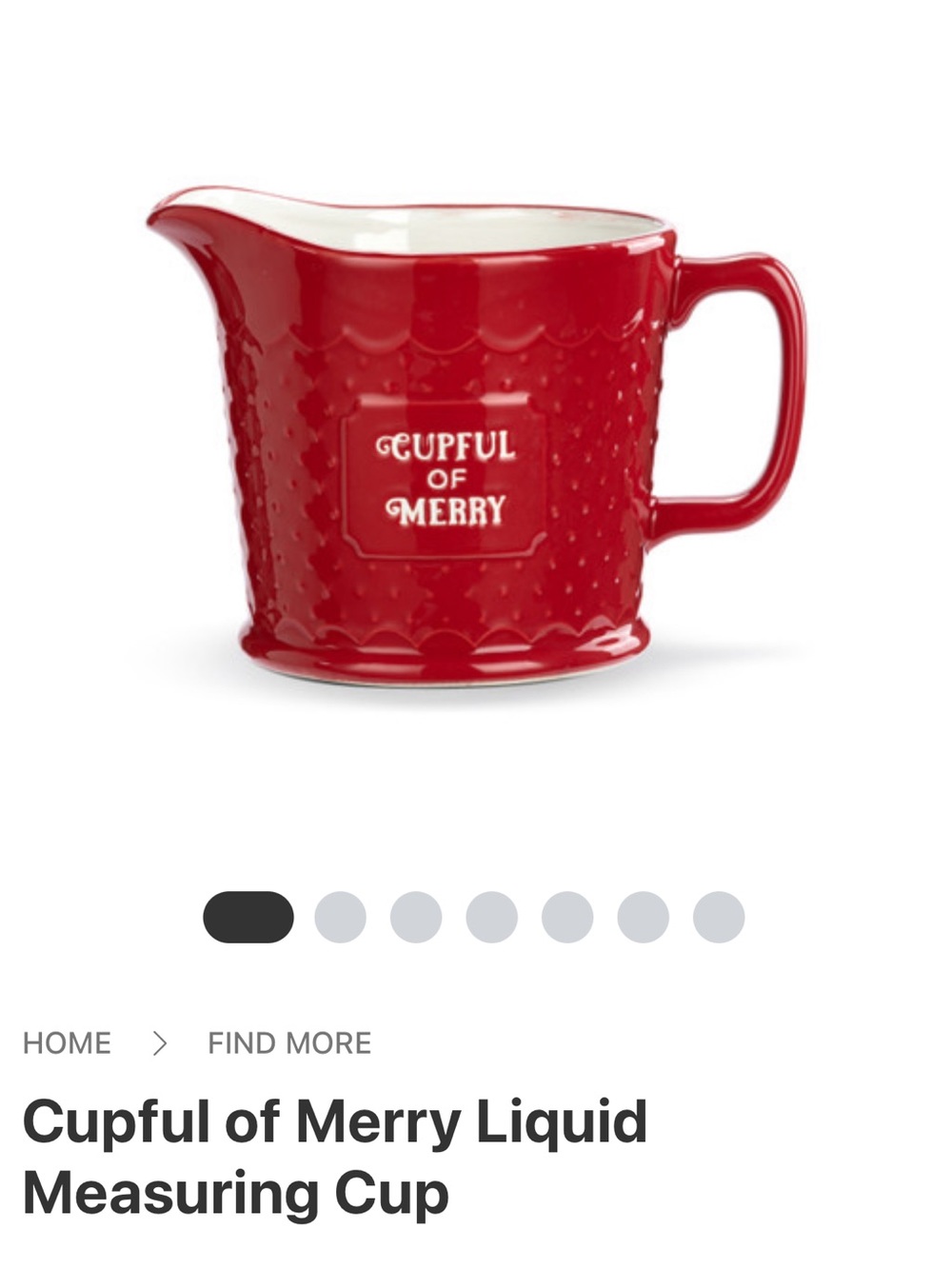 Demdaco Red 'Cupful of Merry' Ceramic Measuring Pitcher